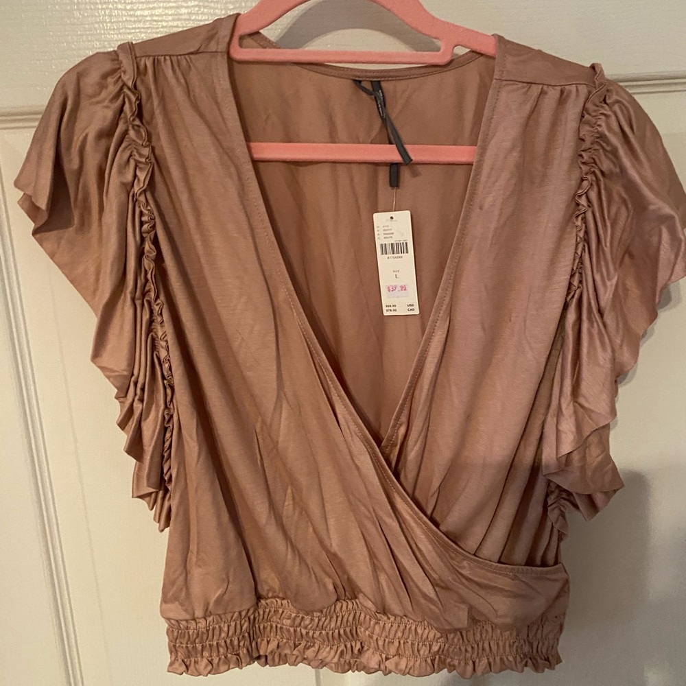 Anthro dusty rose, v-neck flutter top.